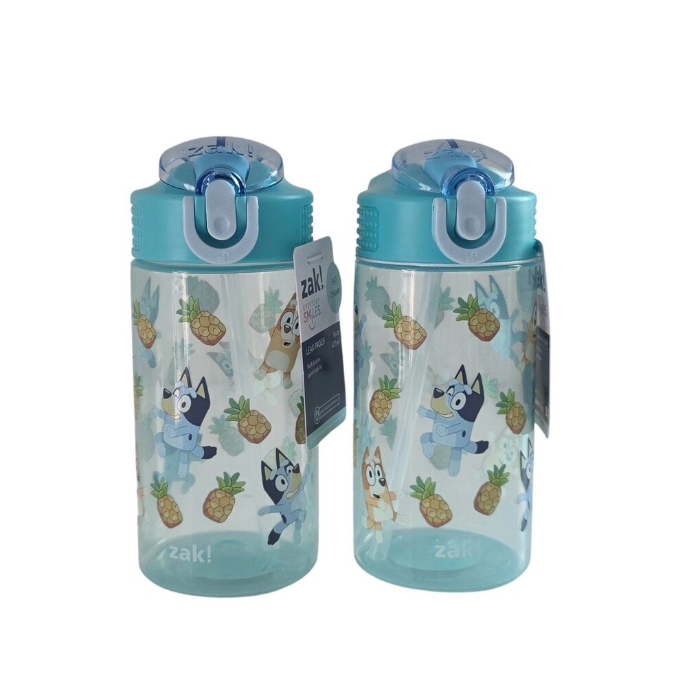 Zak! Everyday Smiles Bluey Bingo & Pineapple 16oz Water Bottle With Straw 2pk